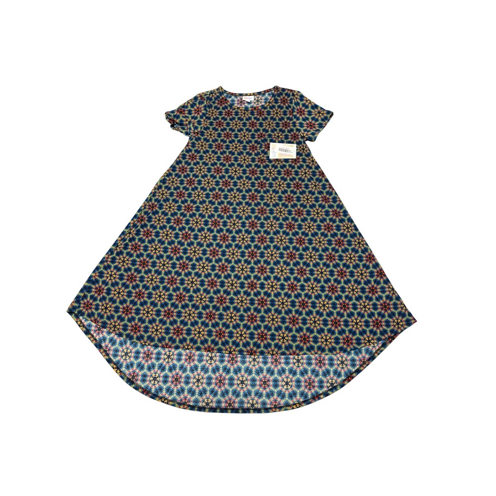 LuLaRoe Carly Dress XS NWT Geometric Kaleidoscope High Low Blue Red #307 Boho